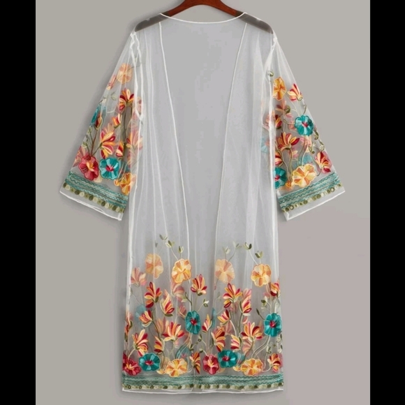 Embroidery Mesh Long Kimono Cover up - Picture 3 of 6